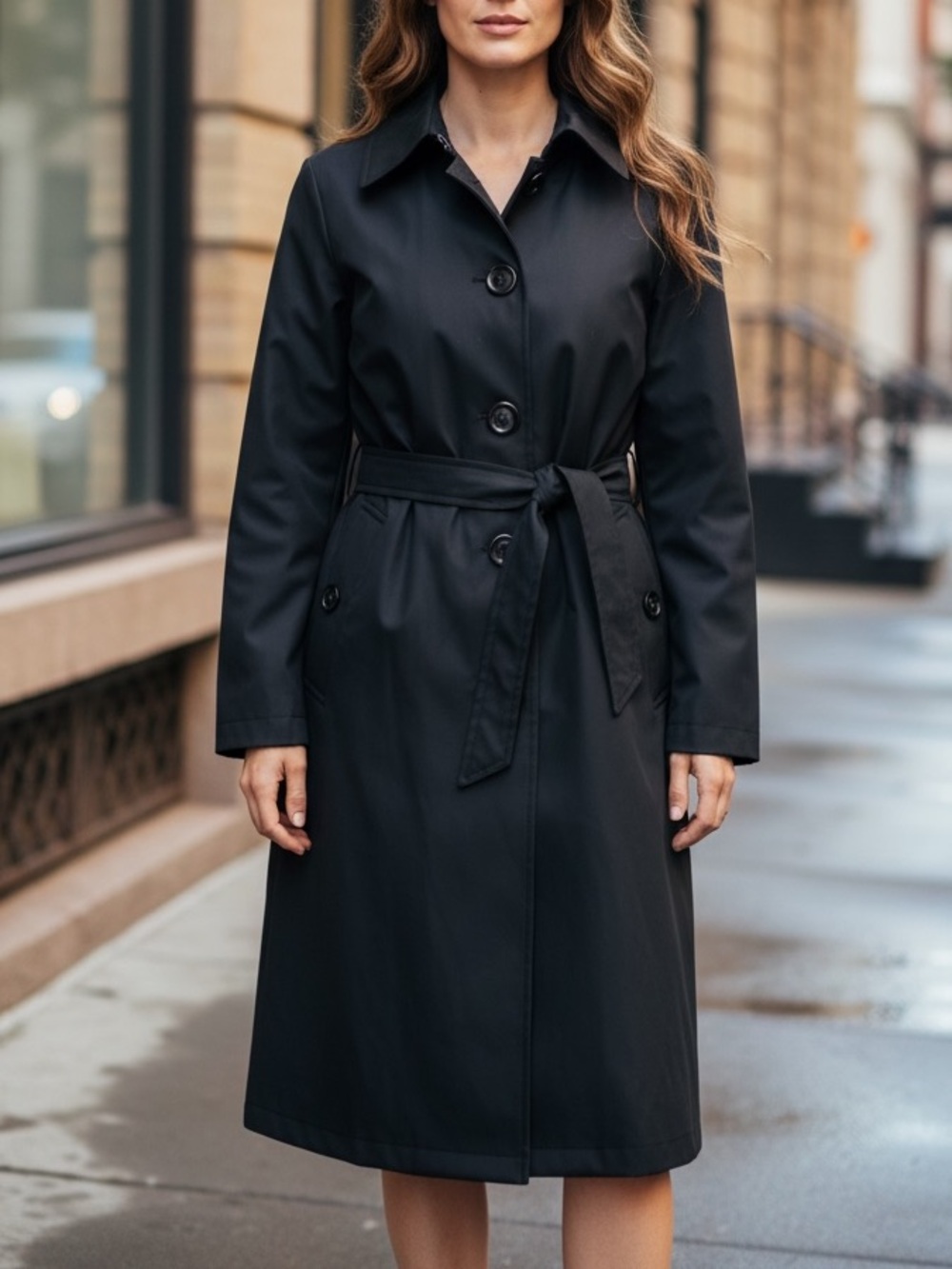 Michael Kors Black Long Classic Single Breasted Belted Trench Coat Size L